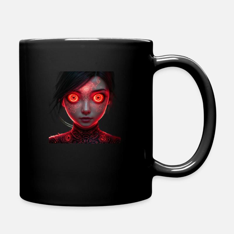 avatar with big, expressive glowing red eyes - Full Colour Mug - black
