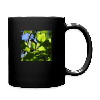 rouge-gorge derrière le feuillage - Mug uni - noir - Droite