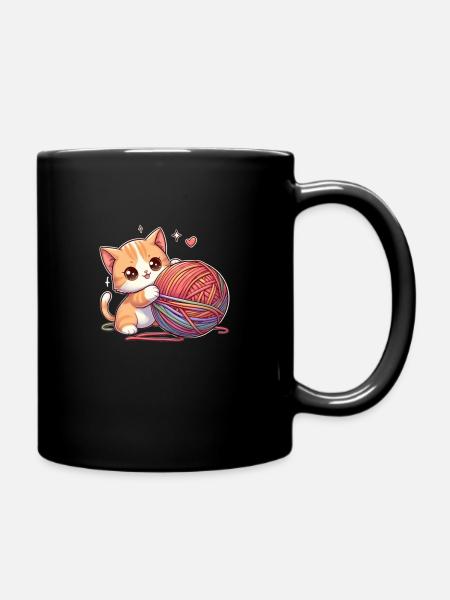Un chat avec une pelote de laine - Mug uni - noir