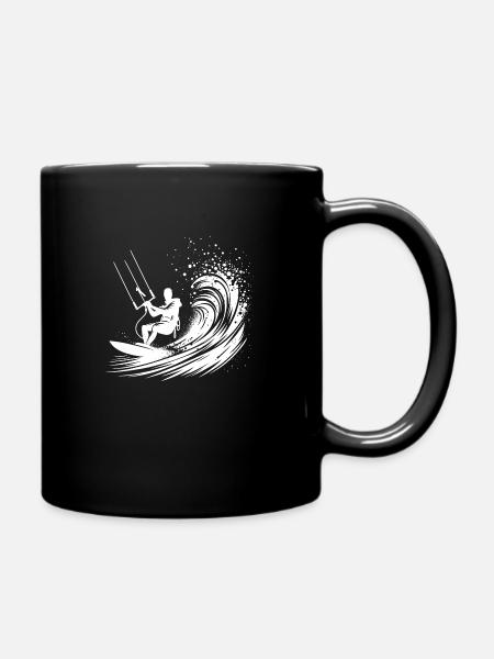 Kite-Surfing Sport with Board - Surfing in the Sky - Full Colour Mug - black
