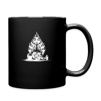 Cooles Dragster Auto mit flammendem Motor - Tasse einfarbig - Schwarz - Rechts