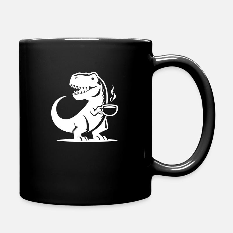 Koffein Dinosaurier T-Rex mit Kaffeetasse - Tasse einfarbig - Schwarz