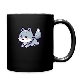 Süßer kleiner Wolf der sich freut - Tasse einfarbig - Schwarz - Rechts