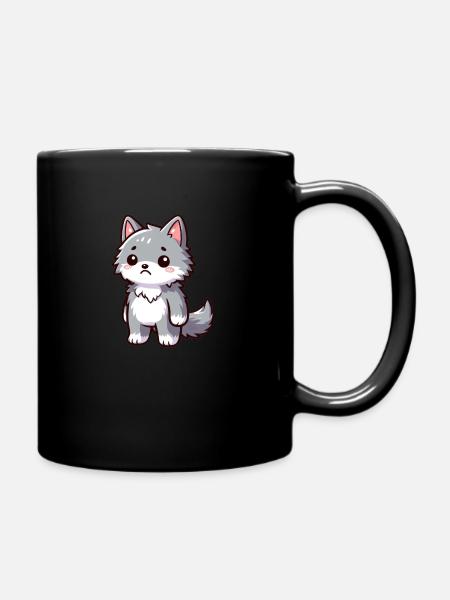 Sad little cute wolf - Full Colour Mug - black