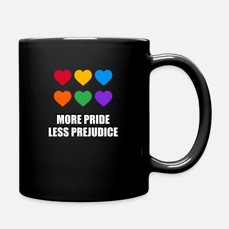 More Pride Less Prejudice Rainbow hearts - Full Colour Mug - black