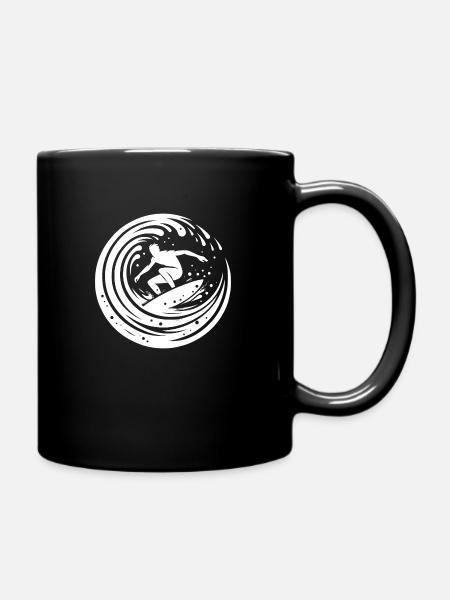 Sporty surfer surfing in the wave - Full Colour Mug - black