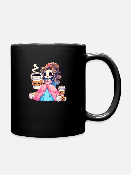 Schlafende Schönheit mit Kaffeewahn - Tasse einfarbig - Schwarz