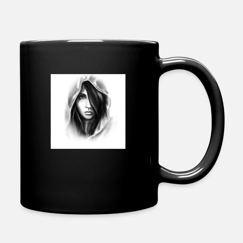 Gezeichnete Frau mit Kapuze - Tasse einfarbig - Schwarz