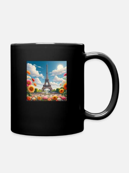 Paris Tour Eiffel entourée de fleurs colorées - Mug uni - noir
