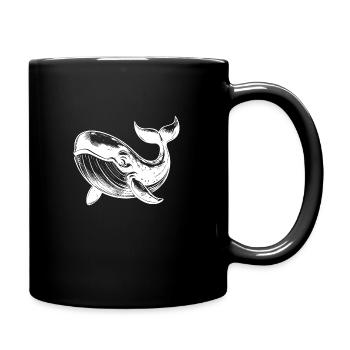 Huge smiling blue whale with tail fin - Full Colour Mug - black - Right