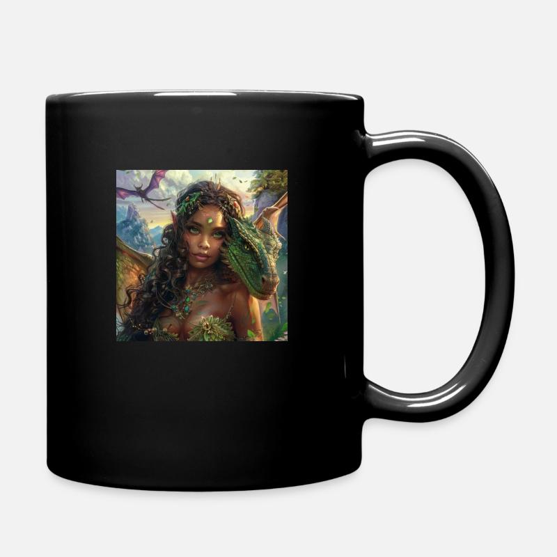 Drachenfee Göttin mit Drache - Tasse einfarbig - Schwarz