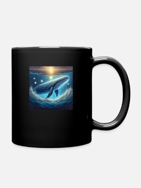 Wal mit Mond unter Wasser - Tasse einfarbig - Schwarz