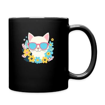 Hippie Katze - Tasse einfarbig - Schwarz - Rechts