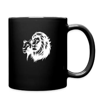fier lion avec lionne tatouage style portrait - Mug uni - noir - Droite