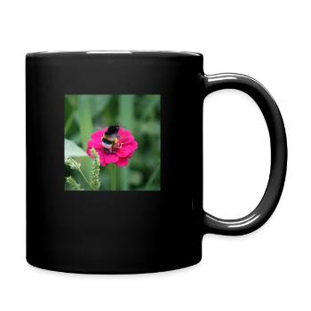 Hummel schwebt über pinker Blume - Tasse einfarbig - Schwarz - Rechts