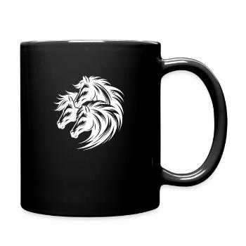 Elegant horse heads with wild mane - Full Colour Mug - black - Right