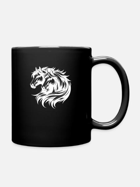 Zwei Pferdeköpfe mit eleganter schöner Mähne - Tasse einfarbig - Schwarz