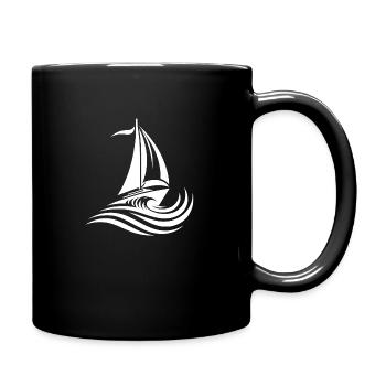 Segelboot bei starkem Wellengang auf offener See - Tasse einfarbig - Schwarz - Rechts