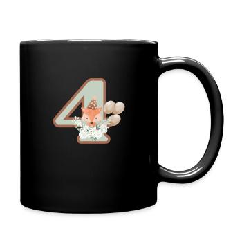 4. Geburtstag Fuchs Blumen - Tasse einfarbig - Schwarz - Rechts