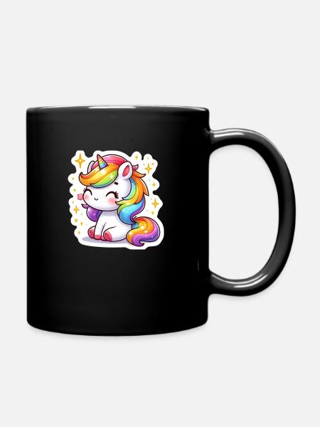 Regenbogen-Einhorn - Tasse einfarbig - Schwarz