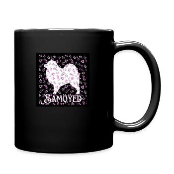 Samoyed with Flowers - Full Colour Mug - black - Right