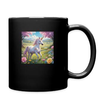 einhorn mit blumen - Tasse einfarbig - Schwarz - Rechts