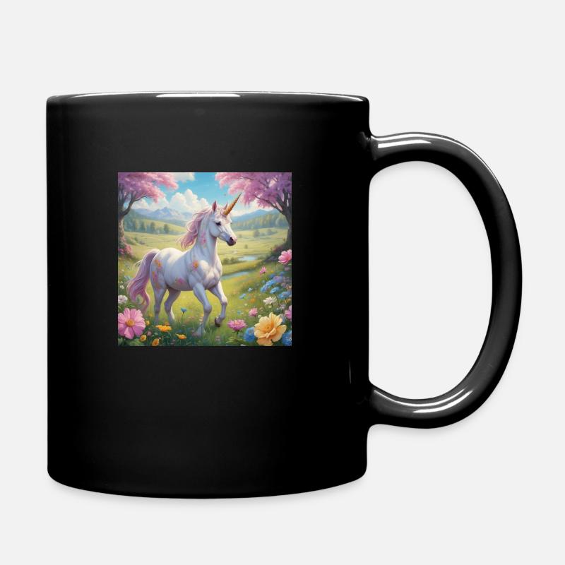 Licorne avec des fleurs - Mug uni - noir