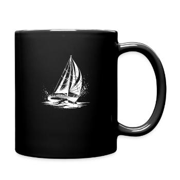Elegants Segelboot unter Segel Splash Wellengang - Tasse einfarbig - Schwarz - Rechts