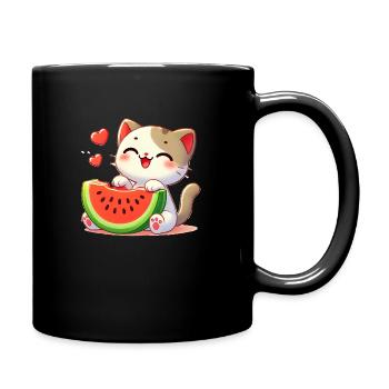 chat mignon mangeant de l’eaumelo, amour des chats kawaii - Mug uni - noir - Droite