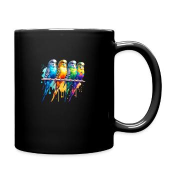 Bunte süße Wellensittiche - Tasse einfarbig - Schwarz - Rechts