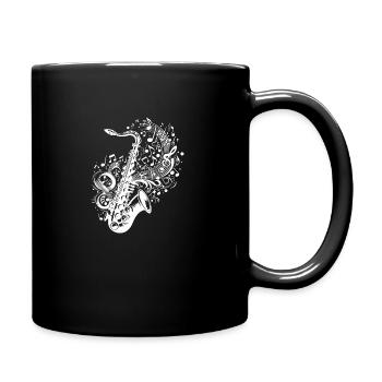 Saxophon mit schwebenden Musik Noten - Tasse einfarbig - Schwarz - Rechts