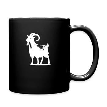 Bockiger Ziegenbock mit Hörnern Porträt - Tasse einfarbig - Schwarz - Rechts