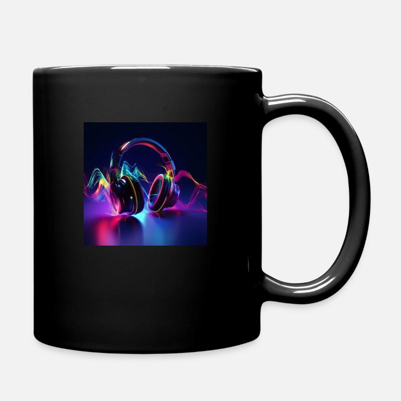 Headphones and music waves in 3D look - Full Colour Mug - black