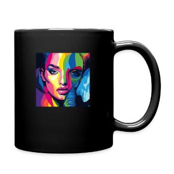 Colorful Pop Art Design: Woman & Elephant Stylish - Full Colour Mug - black - Right