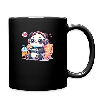Cute Panda Playing Video games and Boba Tea - Full Colour Mug - black - Right