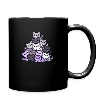 Cute Cats Stacked Together, Love Kawaii Cats - Full Colour Mug - black - Right