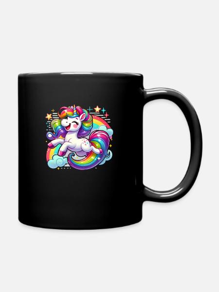 Süßes Einhorn, liebe Kawaii bunte Einhörner - Tasse einfarbig - Schwarz