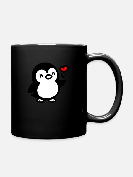 Pinguin-Herz - Tasse einfarbig - Schwarz