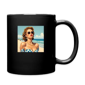 Das Model am Strand - Tasse einfarbig - Schwarz - Rechts