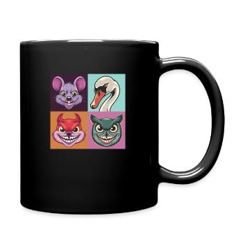 Pop-art Schwan Maus Eichhörnchen Eule Smile - Tasse einfarbig - Schwarz - Rechts