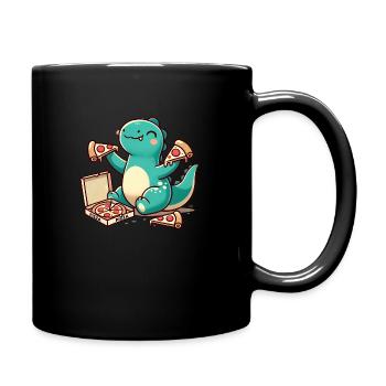 Pizza Dino mignonne, Dinosaure Kawaii - Mug uni - noir - Droite
