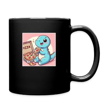 Pizza Dino mignonne, Dinosaure Kawaii - Mug uni - noir - Droite