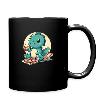 Pizza Dino mignonne, Dinosaure Kawaii - Mug uni - noir - Droite