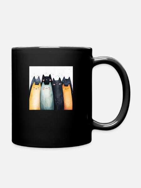 Lächelnde Katzen - Tasse einfarbig - Schwarz