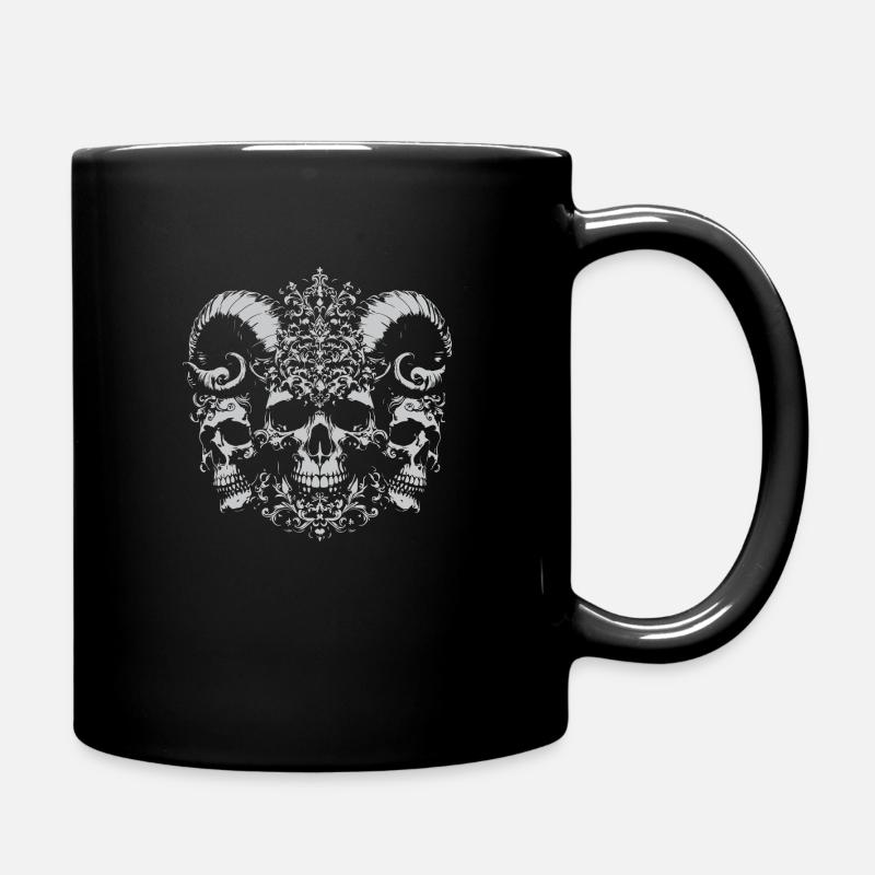 Totenschädel mit Hörnern Barock Design - Tasse einfarbig - Schwarz