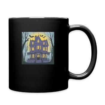 A purple cartoon house with bats flying around - Tasse einfarbig - Schwarz - Rechts
