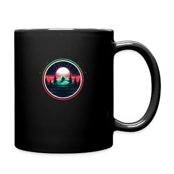 Polarlicht im Retro-Winterwald - Tasse einfarbig - Schwarz - Rechts