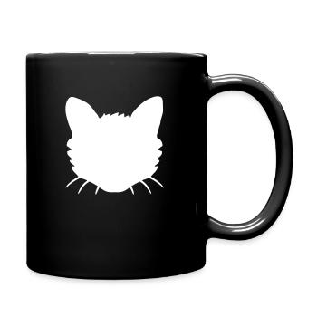 Katzen Gesicht Silhouette Kopf Umrandung Umriss - Tasse einfarbig - Schwarz - Rechts