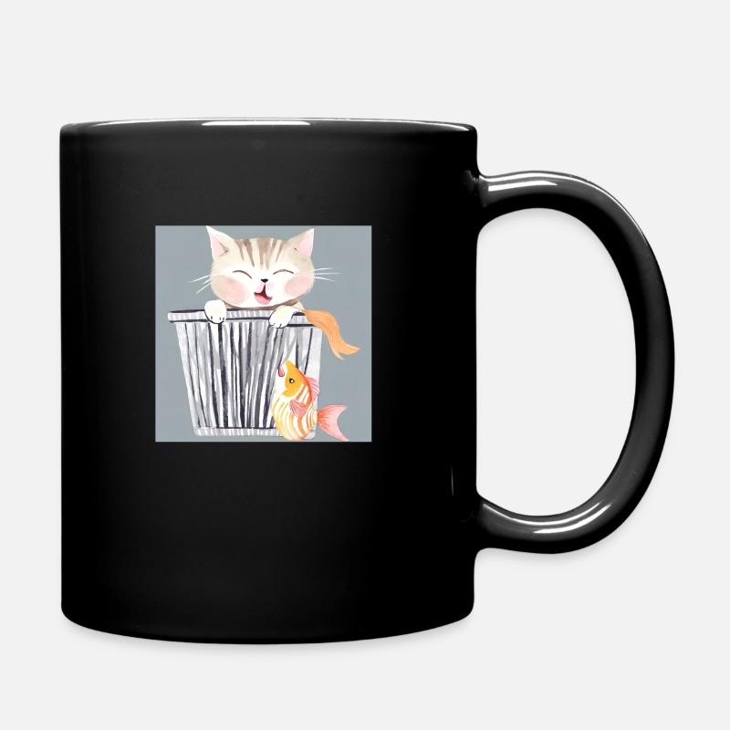 katze mit fisch - Tasse einfarbig - Schwarz
