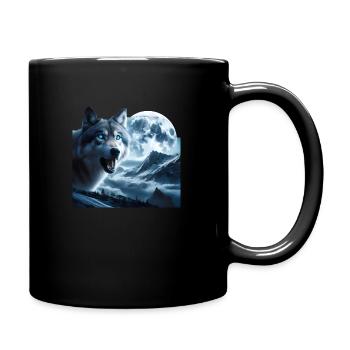 Wolf mit blauen Augen bei Vollmond - Tasse einfarbig - Schwarz - Rechts